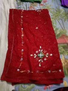 Elegant Red Embellished Saree