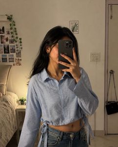 Striped Cropped Button-Up Shirt