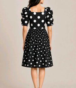Black &amp; White Polka Dot Puff Sleeve Dress