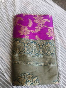 Vibrant Silk Saree with Gold Border