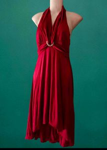 Elegant Red Halter Midi Dress