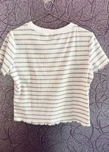 Striped Cropped Ribbed T-Shirt