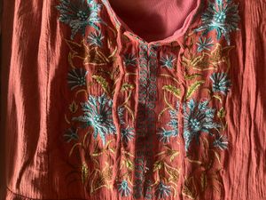 Embroidered Coral Kurta