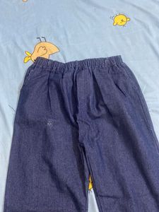 Cute Denim Pants with Lace Trim