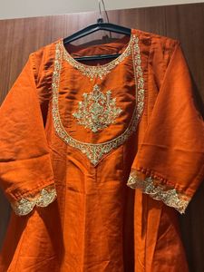 Orange Embroidered kurta set