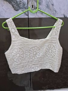 Cropped Cream Crochet Tank Top