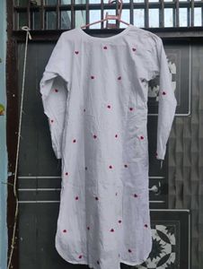 White Kurta with Red Heart Embroidery