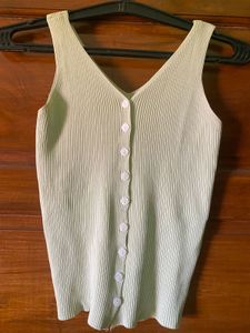 Ribbed V-Neck Button-Up Tank Top