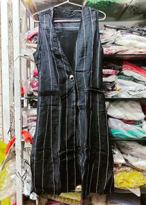Chic Striped Long Vest Jacket