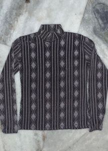 See through Patterned Turtleneck Top