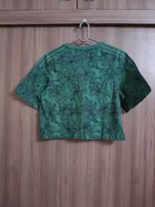 Green Floral Crop T-Shirt