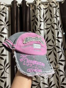 Distressed Pink &amp; Grey Baseball Cap