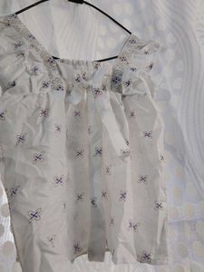 White Cotton Blouse with Ethnic Print