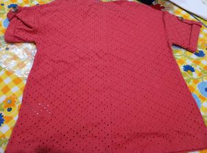 Chic Coral Eyelet T-Shirt