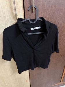 NA-KD Black EcoVero Ribbed Cropped Top