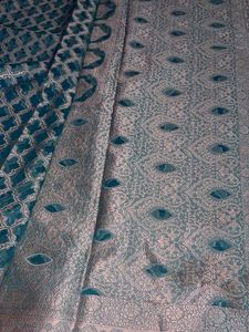 Elegant Teal Saree with Gold Weave