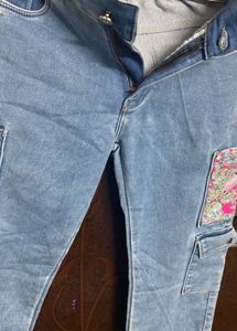 Light Wash Jeans with Floral Patch