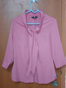 Elegant Pink Blouse with Neck Tie