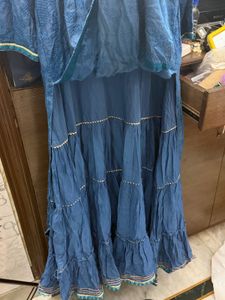 Blue Embroidered Kurta with attached ghagra
