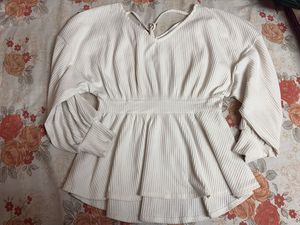 Cream Textured Peplum Top