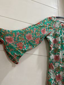 Koskii Sea Green Floral Print Sharara Set