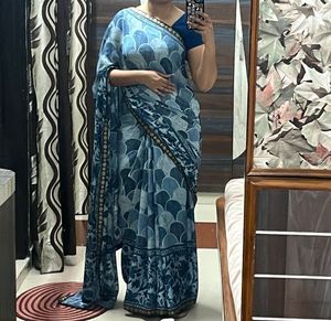 Elegant Blue Printed Saree