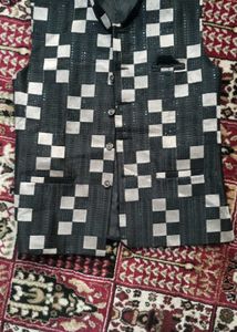 Men's Black & Silver Nehru jacket