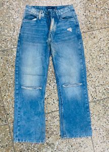 Blue Distressed Flare Jeans