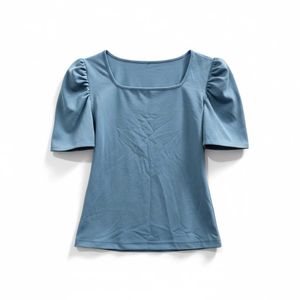 Blue Puff Sleeve Square Neck Top