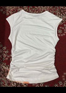 White Floral Print Ruched Top