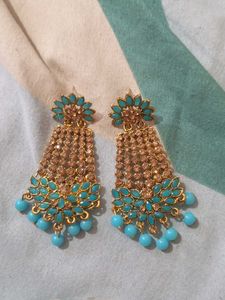 Stunning Teal & Gold Drop Earrings