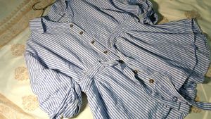 Blue & White Striped Button-Up Top