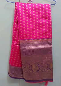 Vibrant Pink Silk Saree with Intricate Weave