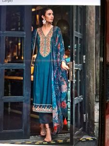 Embroidered Teal Kurta with Trouser and Dupatta.