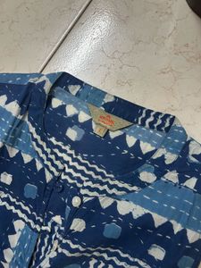 Blue Geometric Print Sleeveless Kurta