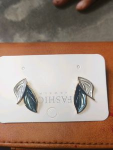 Korean White Nd Grey Colour Leaf Studs For Girls