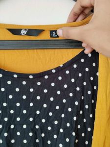 Mustard Cardigan with Polka Dot Top