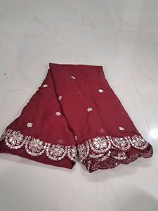 Maroon Saree with Mirror Work Border