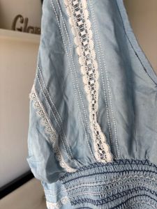 Light Blue Embroidered Crop Top