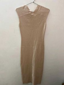 Elegant Beige Button-Up Midi Dress