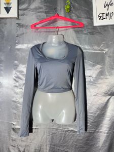 SHEIN Gray Long Sleeve Crop Top