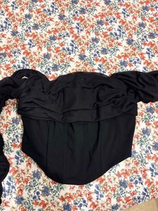 Chic Black Corset Top with Sheer Sleeves