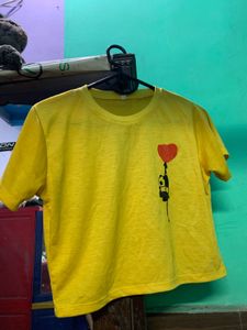 Cute Yellow T-Shirt with Heart Balloon Graphic