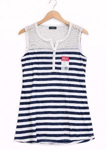 Striped Sleeveless Top with Lace Detail