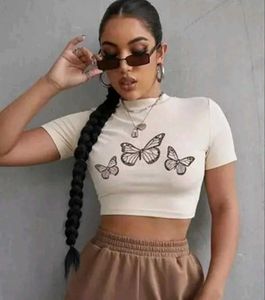 White Ribbed Mock Neck Butterfly Top