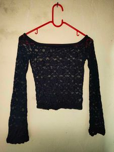 Black Lace Off-Shoulder Long Sleeve Top
