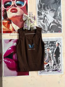 Brown Butterfly Graphic Tank Top