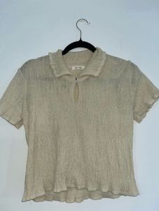 Textured Collared Short Sleeve Top