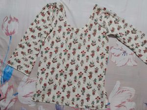 Cream Floral Print corset short kurti