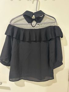 Black Chic Combo: Textured &amp; Ruffled Mesh Top
